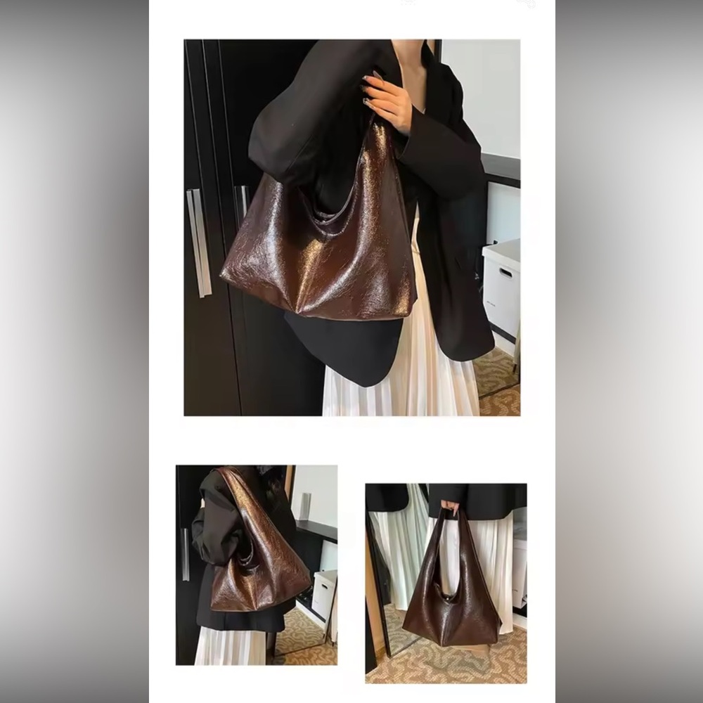 NEW - Tote Hobo Bag Coffee Color Leather Women's Shoulder Bag Bohemian Y2K Purse - Picture 5 of 6